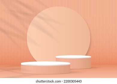 3d product display podium platform. 3d realistic cylinder pedestal podium. The stage for the showcase. Minimal wall scene for mockup product display. 3d podium vector illustration.