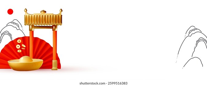 3D Product Display with Traditional China Gate. Chinese and Lunar New Year design template. Asian holiday