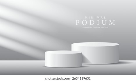 3D Produkt Minimaler Displayständer, weißer Kreis auf grauem Hintergrund. Abstrakte geometrische Formen in einem einfachen Design. Modebühnenmockup-Szene. Studio-Produktständer. Produktwerbeständer