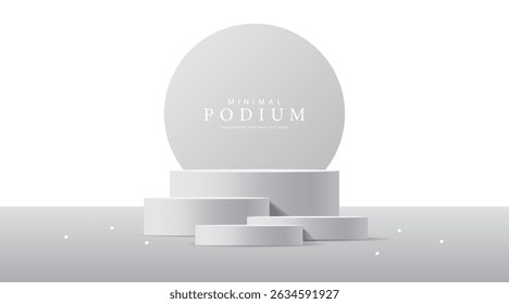 3D product Minimal display stand, grey circle on white background. Abstract geometric shapes in a simple design. Fashion stage mockup scene. Studio product display stand. Product advertising stand