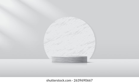 3D product Minimal display stand. Marble geometric platform on grey background. Abstract geometric shapes in a simple design. Fashion stage mockup scene. Studio product display