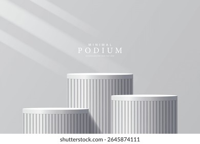 Producto 3D Soporte de exhibición mínimo, círculo blanco sobre fondo gris. Abstractas Formas geométricas en un diseño sencillo. Escena de maqueta de la etapa de moda. Soporte de exhibición del producto del estudio. Producto soporte publicitario