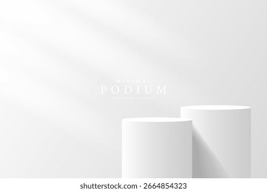 Producto 3D Soporte de exhibición mínimo. podio de soporte de cilindro de color blanco sobre un fondo gris. Abstractas Formas geométricas en un diseño sencillo. Escena de maqueta de la etapa de moda. Soporte de exhibición del producto del estudio.