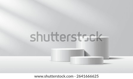 3D product Minimal display stand, white circle on gray background. Abstract geometric shapes in a simple design. Fashion stage mockup scene. Studio product display stand. Product advertising stand