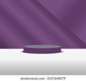Fondo del podio del producto 3D en púrpura oscuro en el espacio vacío del piso blanco.
