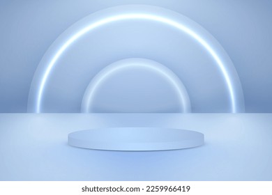 3D product presentation blue podium background with luxury neon light effect
