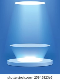 3d product presentation podium with digital technology light effect on blue background