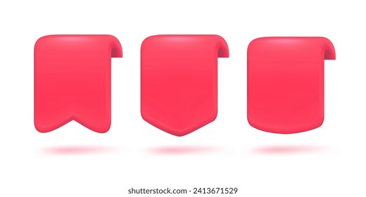 3D product tags. Red ribbon labels on the edges for special discount offers. 3D Vector illustration.