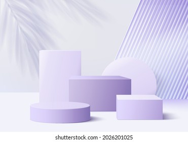 3d products display glass background podium scene with violet platform. background vector 3d rendering with podium. stand to show cosmetic products. Stage showcase on pedestal display purple studio