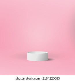 3D-Produkte zeigen Podiumhintergrund, Vektorgrafik 3D-Rendering mit Podiumständer, um Kosmetikprodukte auf Podium 3d zu zeigen. Studioaufnahme auf dem Sockel, beiger Hintergrund 