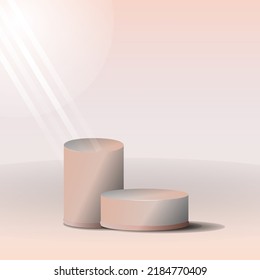 Los productos 3D muestran renderización 3d del vector de fondo de podio con soporte de podio para mostrar el producto cosmético en el podio 3d. Muestra de escenario en el estudio de fondo peatonal de color beige 