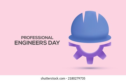 3d Día de Ingenieros Profesionales el 3 de Agosto. Plantilla de ilustración vectorial de ingenieros para banner, tarjeta, afiche, fondo. Rueda de los engranajes de equipo de ingeniería y casco en el fondo aislado