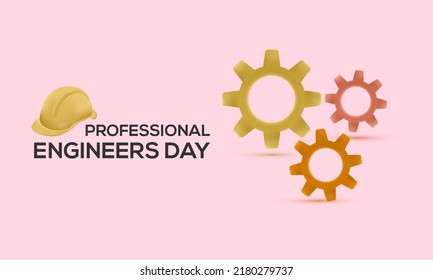 3d Professional Engineers Day in 3rd August. Engineers vector illustration template for banner, card, poster, background. Engineering equipment gear wheel and helmet on isolated background