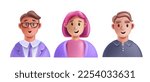 3D profile people avatar icon set, vector men woman happy face young male female cartoon character. Office colleague team concept smiling freelance workers portrait. 3D people cheerful expression head