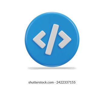 Icono de código de programación en la ilustración de vector de botón azul redondeado