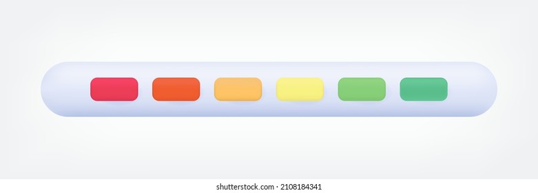 3d progress level. Load indicator, scale with sensor. Speedometer speed or dial measuring power, performance level. Color progress bar indicator, temperature display. Skill, process efficiency. Vector