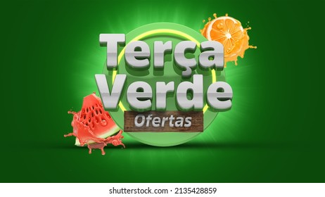 3D project for supermarkets and retailers, highlighting its Green Tuesday offers for Hortifruti sales of vegetables, fruits and vegetables.