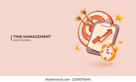 3d Project Time Management and Effective Planning Concept. Realistic 3d design of Work organizer, daily plan or Project manager tools in cartoon minimal style. Vector illustration