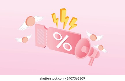 3D promo code online icon with speaker for sales and shopping online, discount promo coupon online. notice special offer promotion.3d goal for business, bank, finance, investment, money illustration.