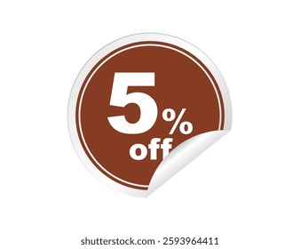 3D Promotional Sticker – 5% OFF in Brown | Special Discount Label for Sales, Promotions, and Offers | Perfect for E-Commerce, Marketing, Social Media, and Advertising Campaigns