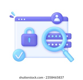 3 D Proteger Datos Personales. Concepto de ciberseguridad. Iconos de bloqueo y contraseña. Autorización de usuario, inicio de sesión en la cuenta, página de autenticación. Vector moderno y moderno de estilo 3d