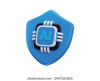 3d proteger el escudo con el icono del chip de Ai para la ilustración protegida del icono de la inteligencia artificial