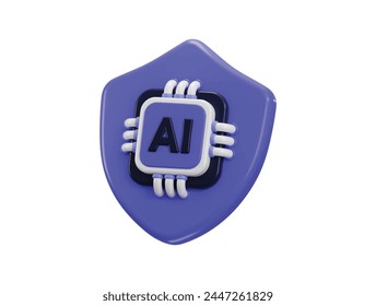 3d proteger el escudo con el icono del chip de Ai para la ilustración protegida del icono de la inteligencia artificial