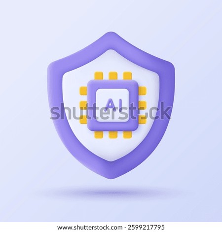 3D protect shield with AI chip icon. Artificial intelligence and Secure technology concept. 3D signal vector icon render illustration.