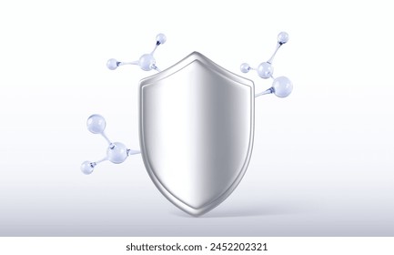 3D protected medical shield with molecules. Medical health protection shield concept