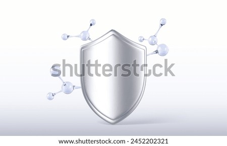 3D protected medical shield with molecules. Medical health protection shield concept