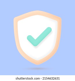 Icono de protección 3d, marca de verificación en el escudo. 3.ª ilustración vectorial