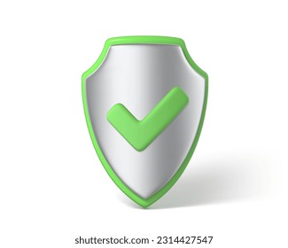 3d protection shield icon. Checkmark on shield symbol. Web Security and guarding system concept. Vector 3D Illustration