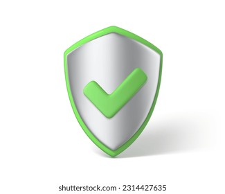 3d protection shield icon. Checkmark on shield symbol. Web Security and guarding system concept. Vector 3D Illustration