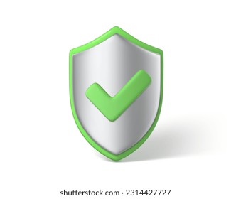 3d protection shield icon. Checkmark on shield symbol. Web Security and guarding system concept. Vector 3D Illustration