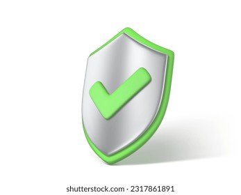 3d protection shield icon. Checkmark on shield symbol. Web security and guarding system concept. Vector 3D Illustration