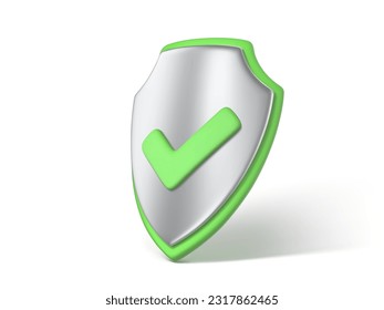 3d protection shield icon. Checkmark on shield symbol. Web security and guarding system concept. Vector 3D Illustration