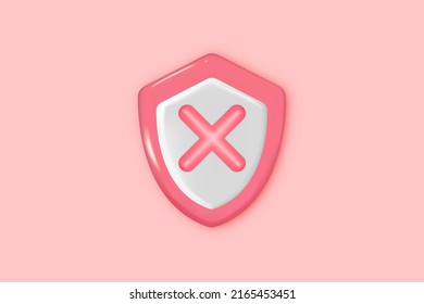 3D Schutzschild Symbol, Kreuz auf Schild Symbol, Sicherheitskonzept. Minimaler 3D-Stil. 3D-Vektorgrafik