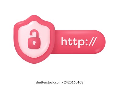 3D protective shield. Shield with padlock. Concepts for preventing data theft while using the internet. 3D vector Illustration.
