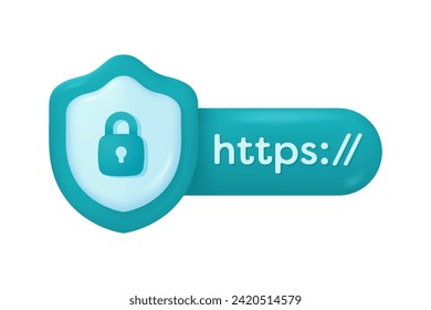 3D protective shield. Shield with padlock. Concepts for preventing data theft while using the internet. 3D vector Illustration.