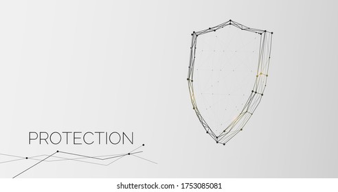 3D protective shield and protection texting over gray background, illustrative image, free space for your text