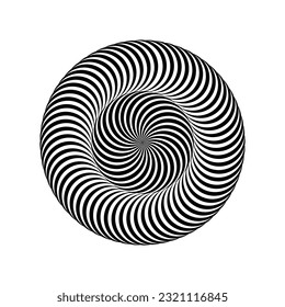 3D psychedelic twisted spiral. Tunnel geometry with lines. Abstract technology circle spiral volume illusion. Vector illustration.