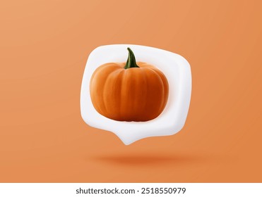 3d ícone de abóbora para o dia de halloween no balão de fala. criatividade na vida noturna é estação assustadora, mal e fantasma. 3d abóbora ícone de horror vetor renderização ilustração