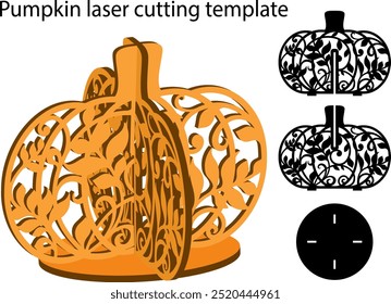 Modelo de corte a laser de abóbora 3D para a decoração do Dia de Ação de Graças, queda, abóbora floral de renda vetorial