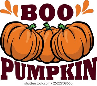 3d Pumpkins Boo Vector Illustration Isolated on white background. Halloween Spooky Shirt Design. Halloween EPS Image. Boo Sublimation with Halloween Pumpkins, Pumpkin Clipart Design.