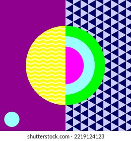 3D punchy illustration background with circles and stripes. Punchy Vector.
