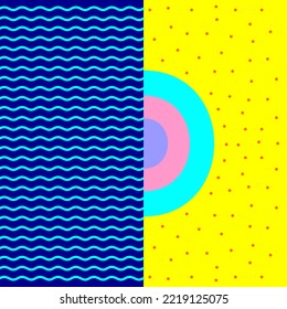 3D punchy illustration background with circles and stripes. Punchy Vector.
