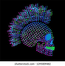 3D Punk skull icon with dots and ornament details neon mint color