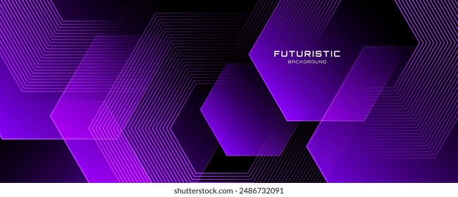 3D purple abstract background overlap layer on dark space with hexagons shape effect decoration. Modern graphic design element lines style concept for banner, poster, flyer, card, cover, or brochure