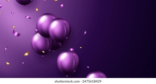 3d purple balloon design background vector banner template beautiful illustration