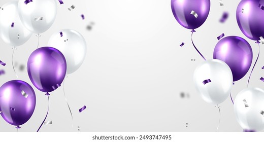 3d purple balloon design background vector banner template beautiful illustration